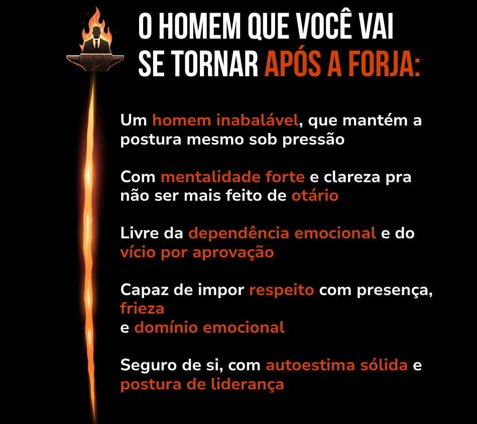 → Um homem inabalável, que mantém a postura mesmo sob pressão → Com mentalidade forte e clareza pra não ser mais feito de otário → Livre da dependência emocional e do vício por aprovação → Capaz de impor respeito com presença, frieza e domínio emocional → - 1